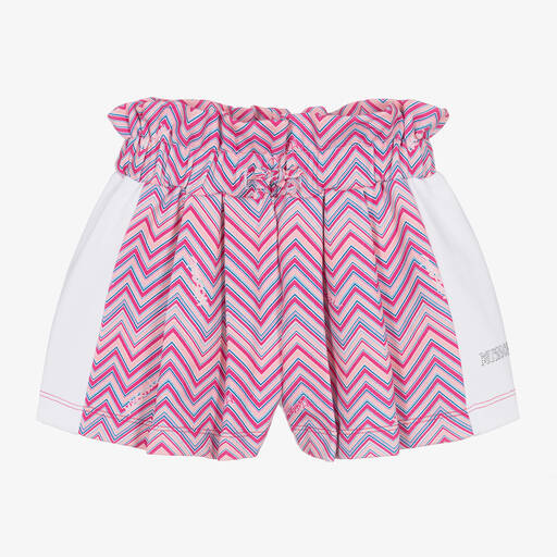 Missoni-Girls Pink & White Cotton Zigzag Shorts | Childrensalon