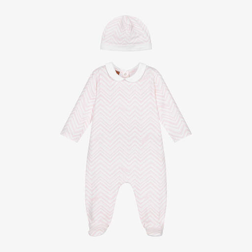 Missoni-Girls Pink Zig Zag Cotton Babysuit Set | Childrensalon