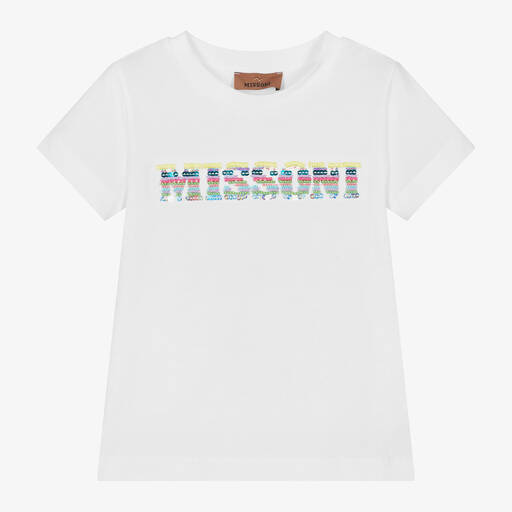 Missoni-Girls White Cotton Sequinned T-Shirt | Childrensalon