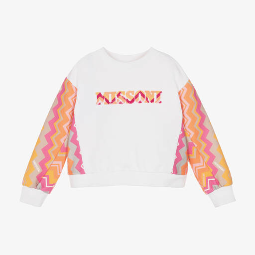 Missoni-Girls White Cotton Zigzag Sweatshirt | Childrensalon