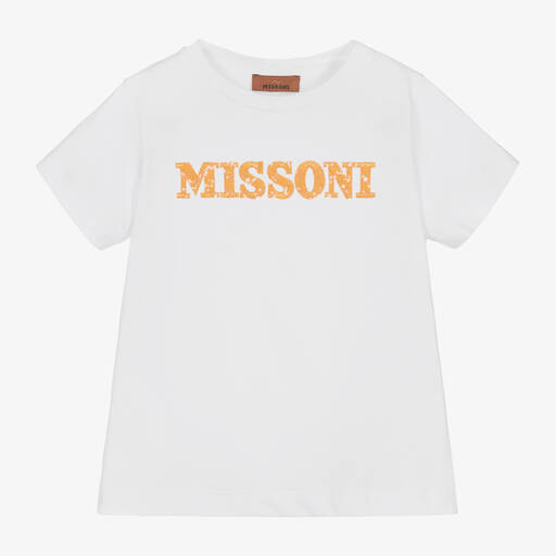 Missoni-Girls White & Orange Cotton T-Shirt | Childrensalon
