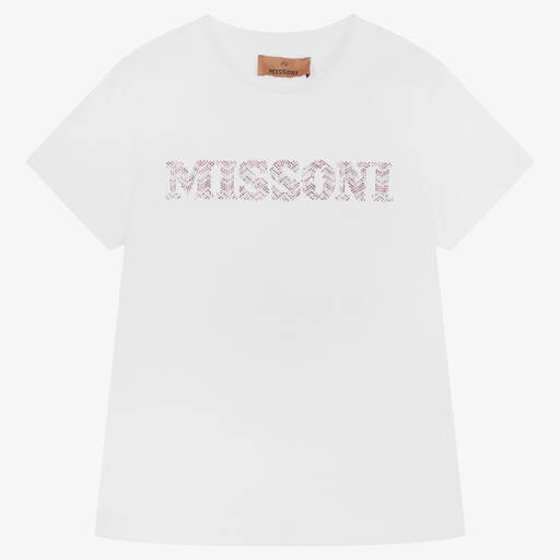 Missoni-Girls White Organic Cotton T-shirt | Childrensalon