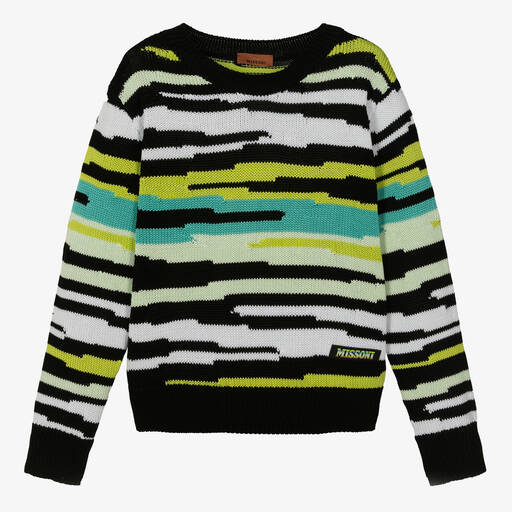 Missoni-Teen Boys Black Zigzag Cotton Sweater | Childrensalon