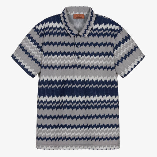 Missoni-Teen Boys Blue & Grey Zigzag Polo Shirt | Childrensalon