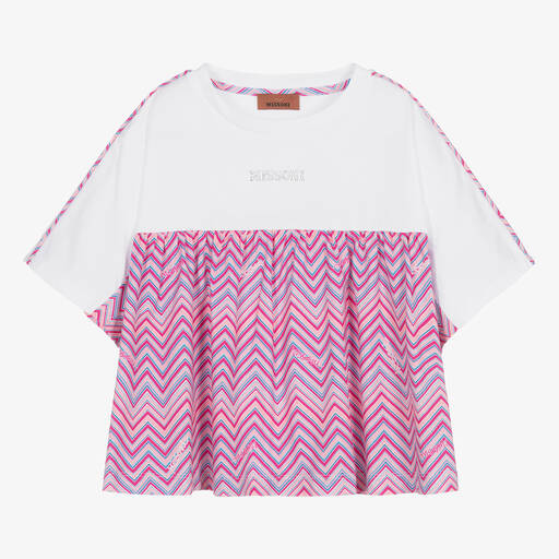 Missoni-Teen Girls Pink Cotton Zigzag T-Shirt | Childrensalon