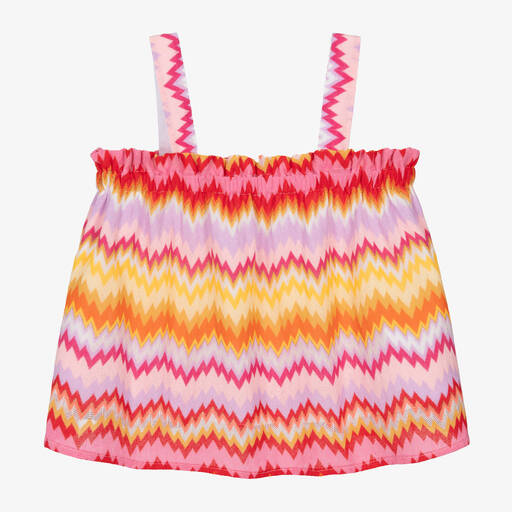 Missoni-Teen Girls Pink Knitted Cotton Zigzag Top | Childrensalon