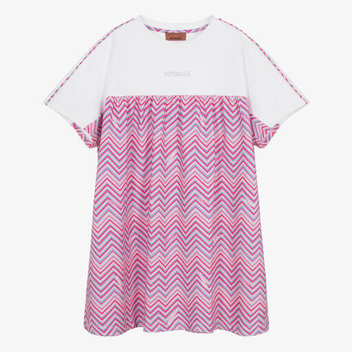 Missoni-Teen Girls Pink & White Cotton Zigzag Dress | Childrensalon