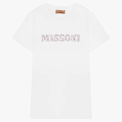 Missoni-Teen Girls White Organic Cotton T-shirt | Childrensalon