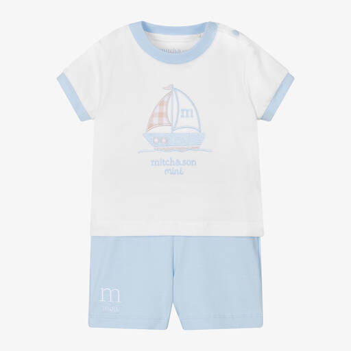 Mitch & Son-Baby Boys Blue & White Boat Shorts Set | Childrensalon