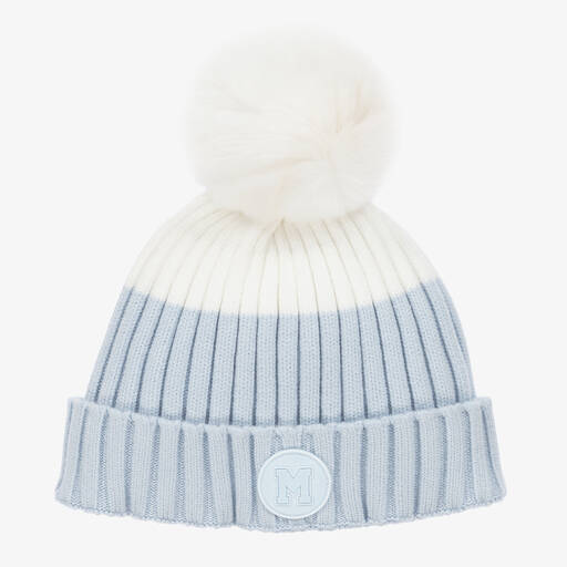 Mitch & Son-Boys Blue & White Knitted Bobble Hat | Childrensalon