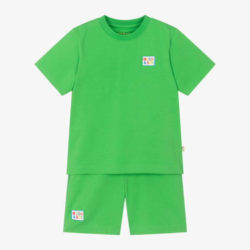 Mitch & Son-Boys Green Cotton Jersey Shorts Set | Childrensalon