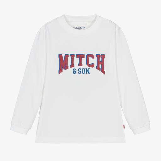 Mitch & Son-Boys White Cotton Varsity Top | Childrensalon