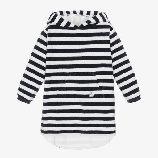 Mitty James-Blue & White Stripe Cotton Towelling Robe | Childrensalon