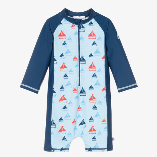 Mitty James-Boys Blue Boat Sun Suit (UPF 50+) | Childrensalon