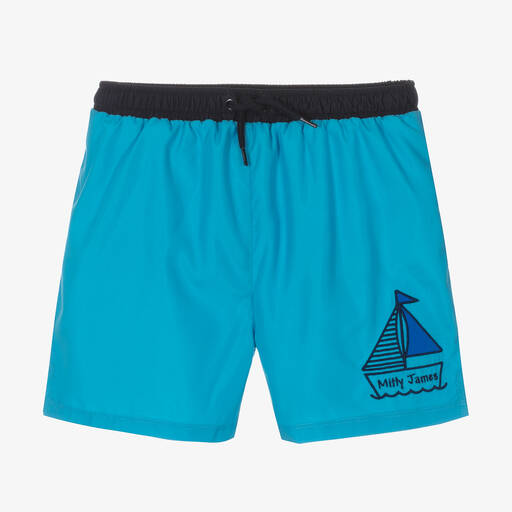 Mitty James-Boys Blue Logo Swim Shorts (UPF 50+) | Childrensalon