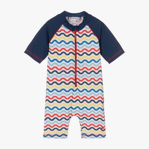 Mitty James-Boys Blue Wavy Stripe Sun Suit (UPF50+) | Childrensalon