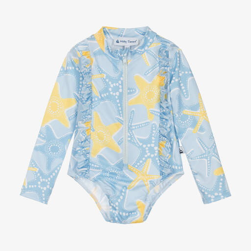 Mitty James-Girls Blue Long Sleeved Starfish Swimsuit | Childrensalon