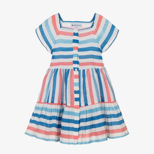 Mitty James-Girls Blue & Pink Striped Cotton Dress | Childrensalon