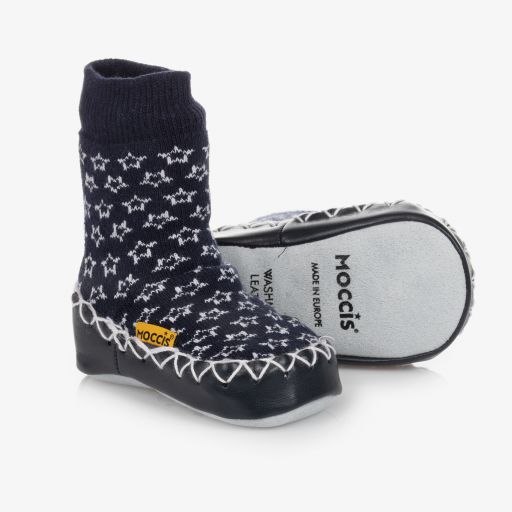 Moccis-Navy Blue Stars Slipper Socks | Childrensalon