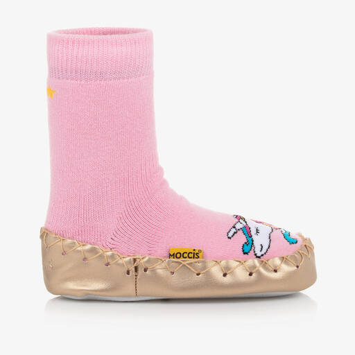 Moccis-Pink & Gold Slipper Socks | Childrensalon