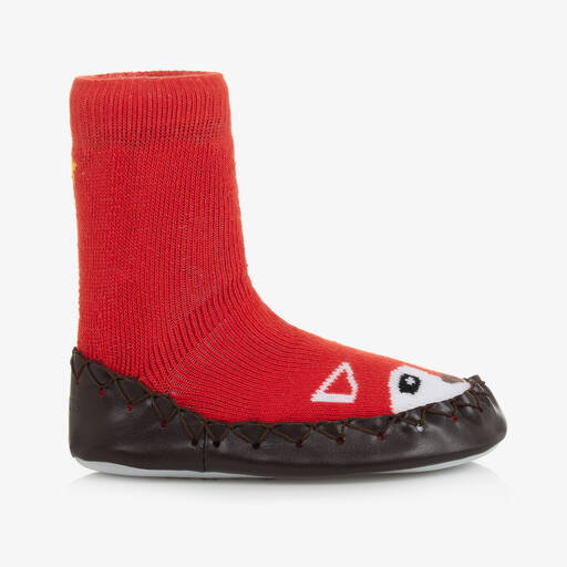 Moccis-Red & Brown Slipper Socks | Childrensalon