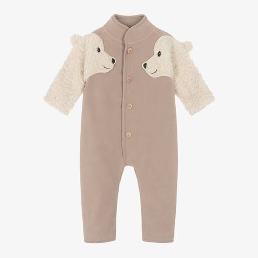 Molo-Beige Bear Fleece Pramsuit | Childrensalon