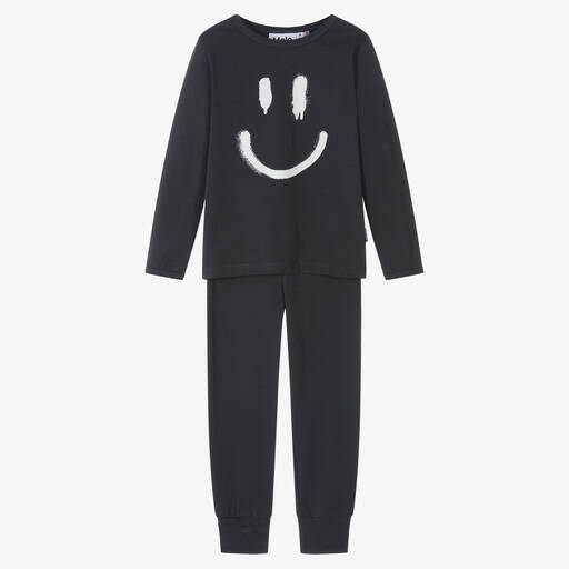 Molo-Черная пижама из органического хлопка со смайлом | Childrensalon