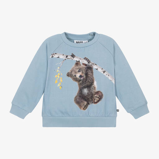 Molo-Blue Cotton Bear Sweatshirt | Childrensalon