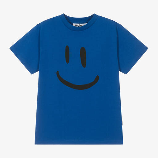 Molo-Blue Cotton Happy Face T-Shirt | Childrensalon