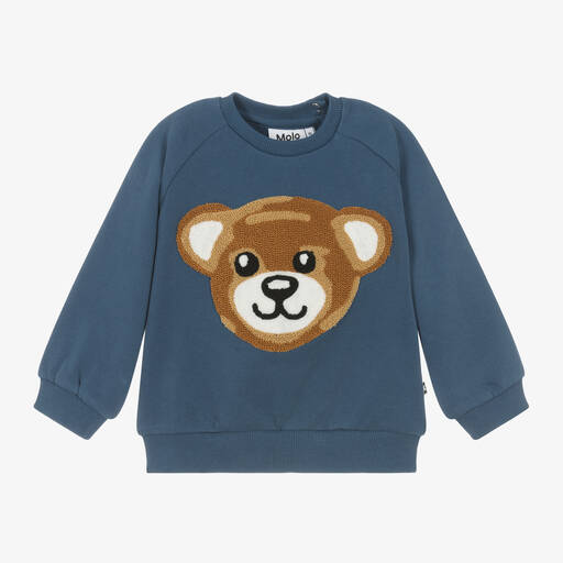 Molo-Blue Cotton Teddy Sweatshirt | Childrensalon