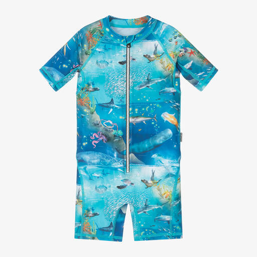 Molo-Blue Ocean Print Sun Suit (UPF50+) | Childrensalon