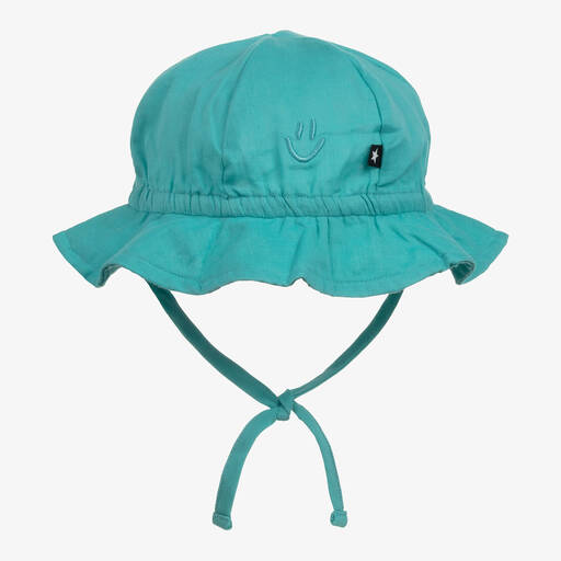 Molo-قبعة للشمس قطن عضوي لون أزرق فيروزي مزينة بكشكش | Childrensalon