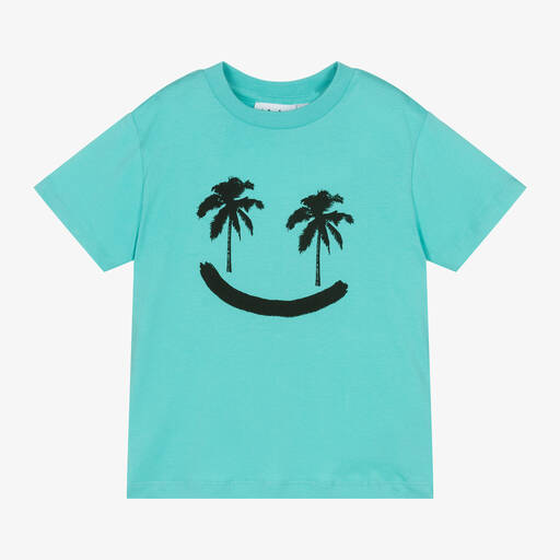 Molo-Blue Palm Tree Cotton T-Shirt | Childrensalon