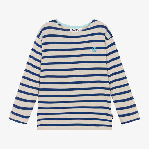 Molo-Blue Stripe Knitted Organic Cotton Top | Childrensalon