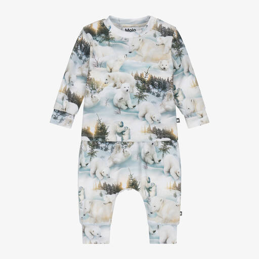 Molo-Blue & White Cotton Polar Bear Leggings Set | Childrensalon