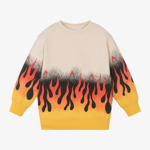 Molo-Boys Beige Cotton Flame Print Sweatshirt | Childrensalon