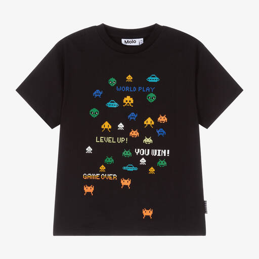 Molo-Черная хлопковая футболка Game Over для мальчиков | Childrensalon