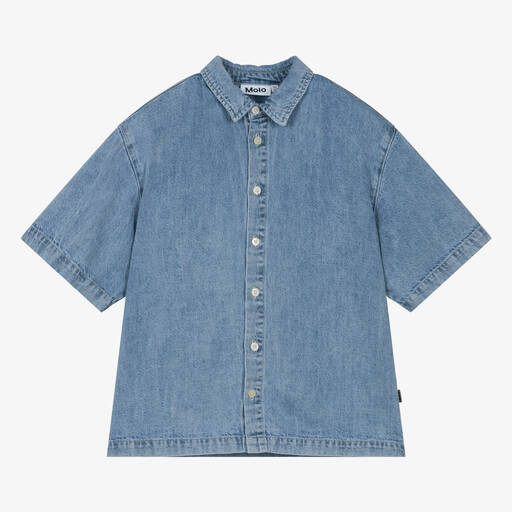 Molo-قميص قطن دنيم لون أزرق للأولاد | Childrensalon