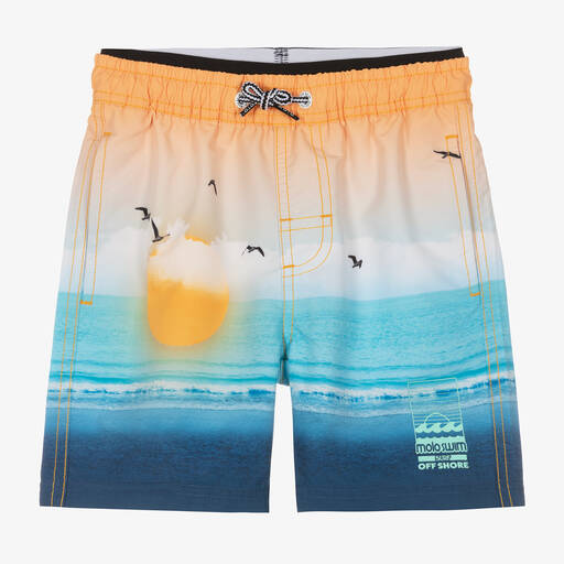 Molo-Boys Blue & Orange Sunset Swim Shorts (UPF50+) | Childrensalon