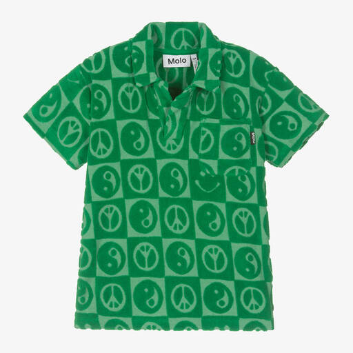 Molo-Boys Green Cotton Towelling Polo Shirt | Childrensalon