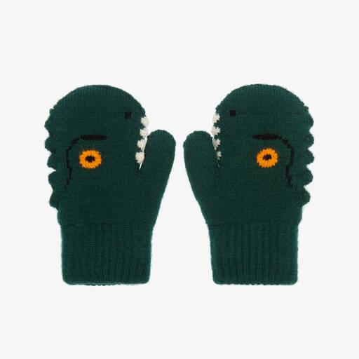 Molo-Boys Green Knitted Dinosaur Mittens | Childrensalon