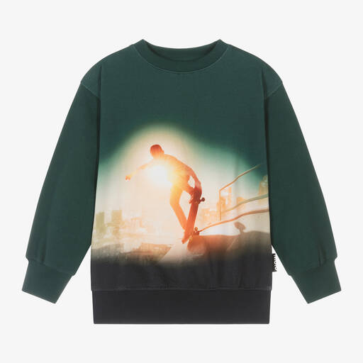 Molo-Boys Green Skateboarding Print Sweatshirt | Childrensalon