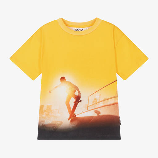 Molo-Boys Yellow Cotton Sunny Skater T-Shirt | Childrensalon