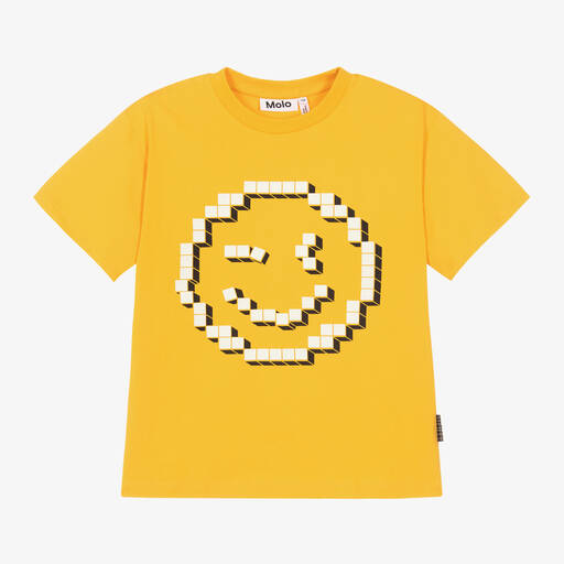Molo-Boys Yellow Cotton Winking Emoji T-Shirt | Childrensalon