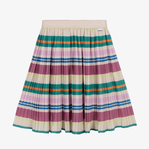 Molo-Girls Beige & Pink Stripe Crêpe Skirt | Childrensalon
