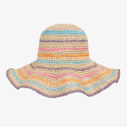 Molo-Girls Beige Rainbow Stripe Straw Hat | Childrensalon