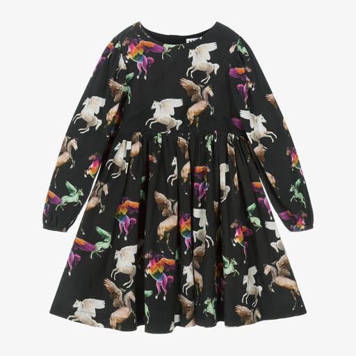 Molo-Girls Black Viscose Pegasus Print Dress | Childrensalon