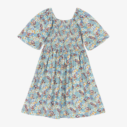 Molo-Голубое хлопковое платье в цветочек для девочек | Childrensalon