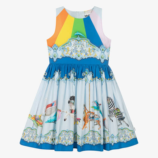 Molo-Girls Blue Organic Cotton Carousel Dress | Childrensalon