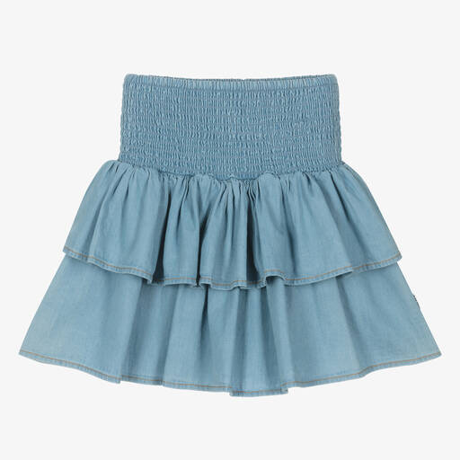 Molo-Girls Blue Organic Cotton Chambray Skirt | Childrensalon
